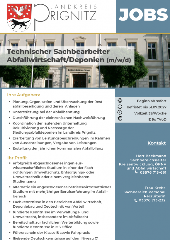 Technischer Sachbearbeiter Abfallwirtschaft/Deponien (m/w/d) - Seite 1